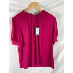 NWT Adrianna Papell High Neck Short Sleeve Blouse Pink Size XL